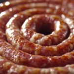 Homemade boerewors spiral with spices and grilled perfection.