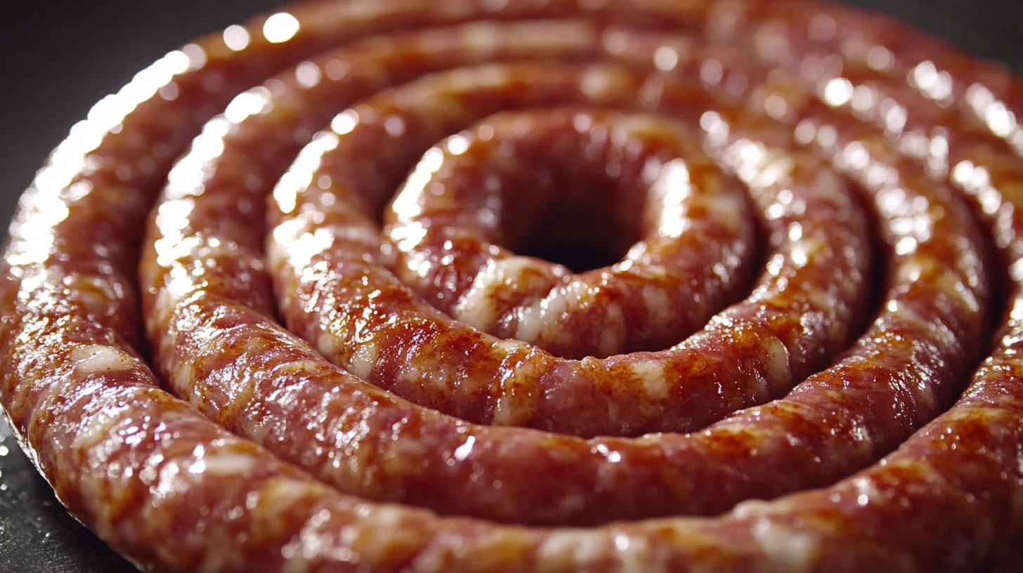 Homemade boerewors spiral with spices and grilled perfection.