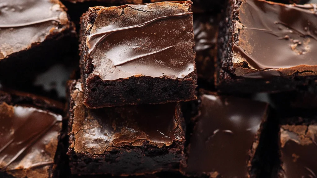 Chocolate ganache dripping over fudgy brownies