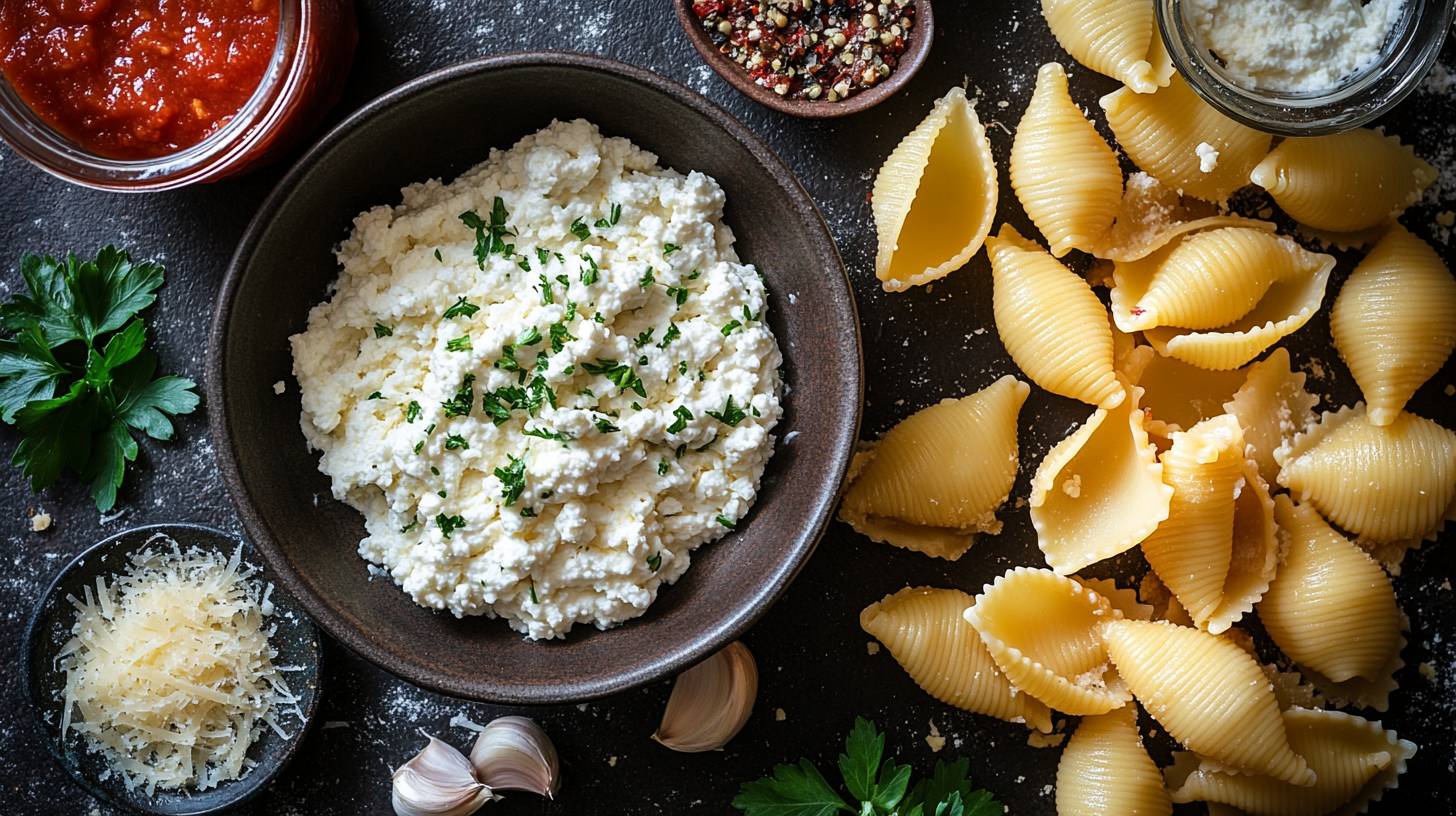 ingredients for stuffed shells with ricotta cheese