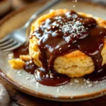 Fluffy biscuits smothered in rich chocolate gravy, ready to enjoy.