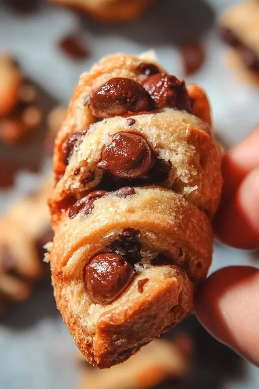 Freshly baked croissant cookies with powdered sugar.