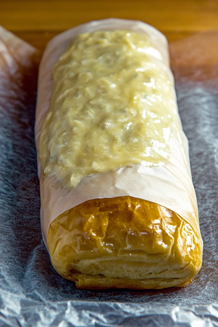 Step-by-step preparation of garbage bread: rolling dough with cheese, pepperoni, and vegetables.2