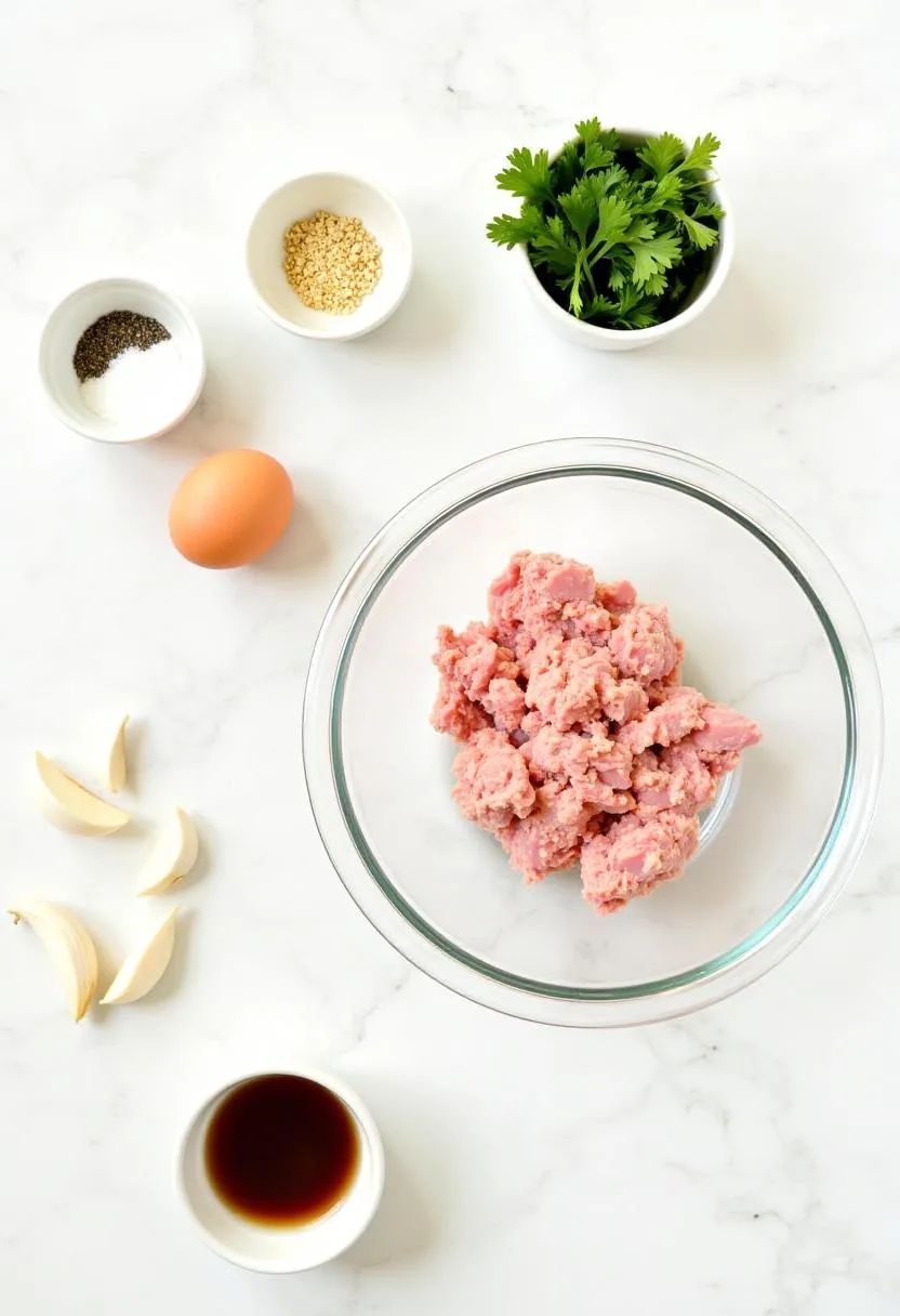 Ingredients for air fryer turkey burgers, including ground turkey, breadcrumbs, and seasonings.