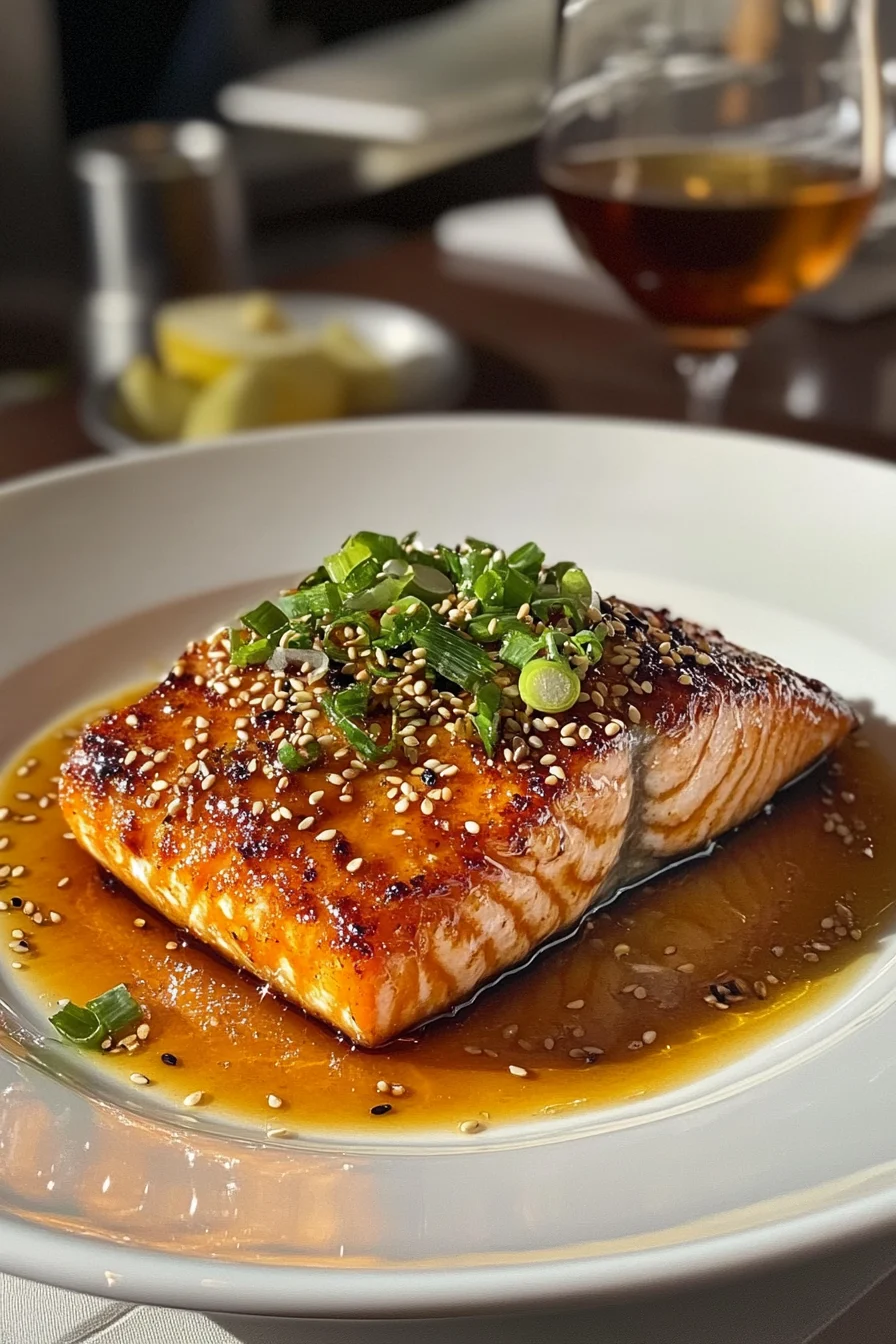 Brushing a miso glaze on a fresh salmon fillet before placing it in an air fryer for perfectly golden results.