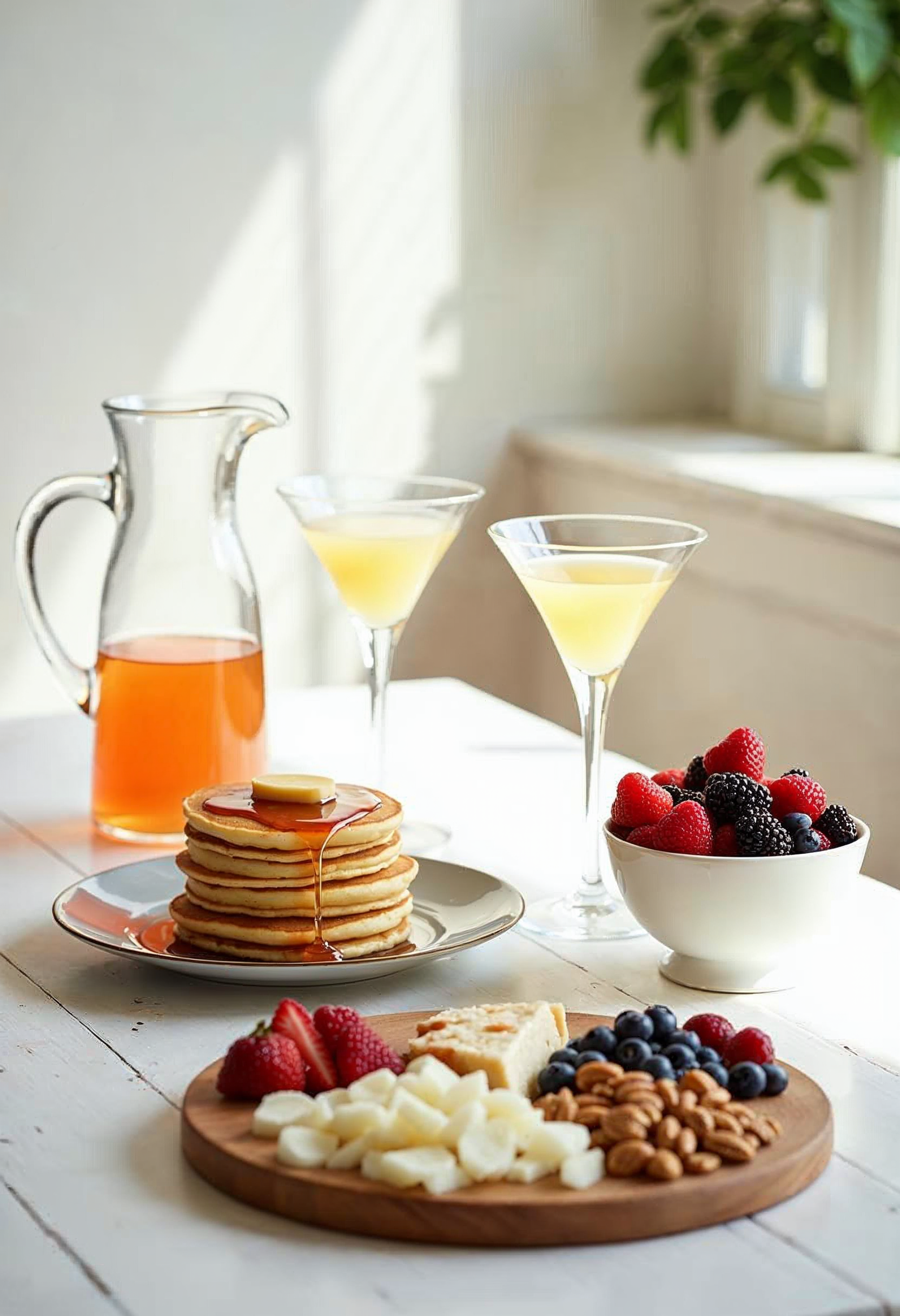 Bellini cocktail paired with brunch food.