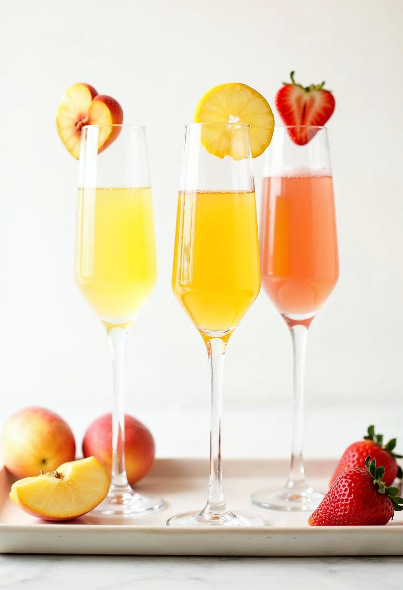 Classic peach, mango, and strawberry Bellinis.