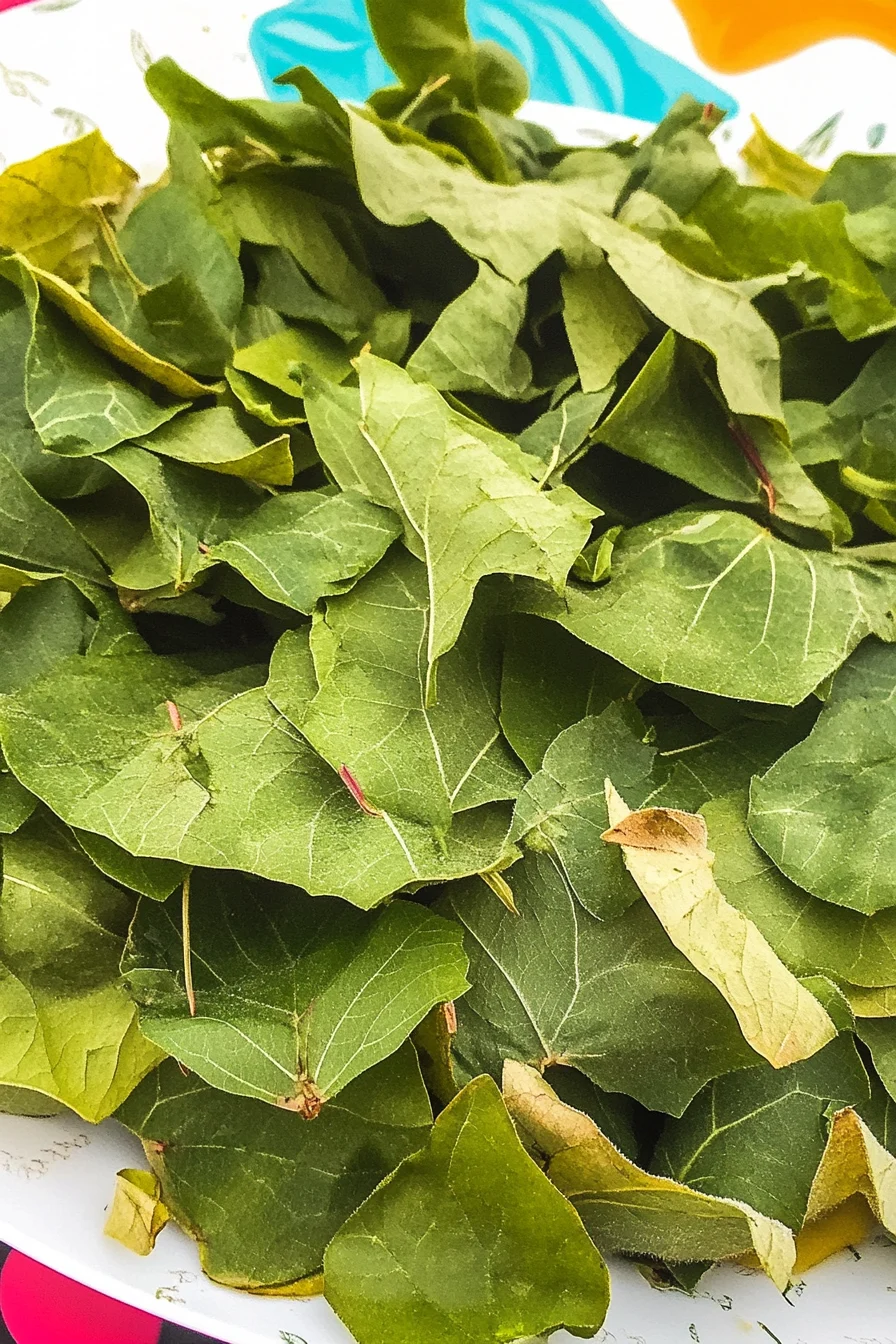 Pumpkin leaves being blanched and stored in freezer-safe bags, ready for long-term preservation and future cooking.