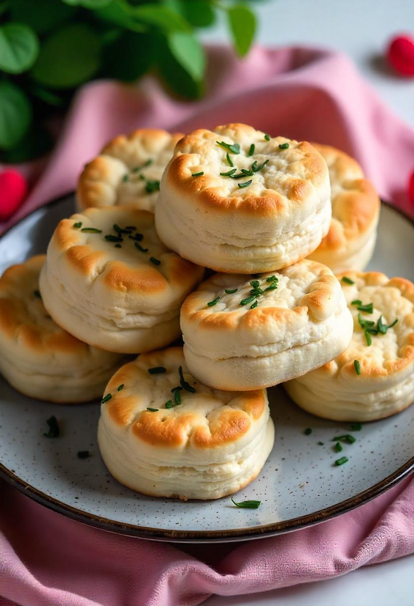 plate of freshly baked biscuits stacked on top