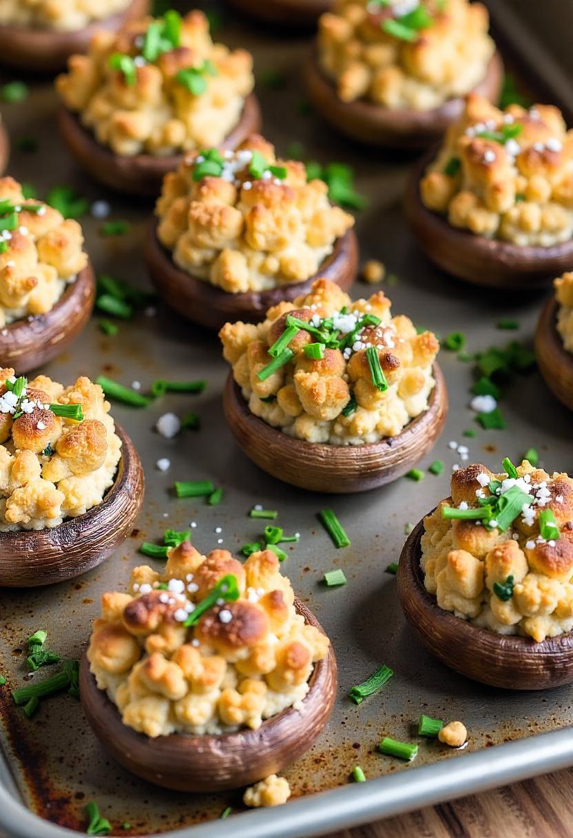 stuffed mushrooms arranged on a baking tray each