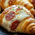 Mozzarella pepperoni croissant roll opened to show filling