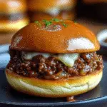 Skillet of French Onion Beef Sloppy Joes with fries