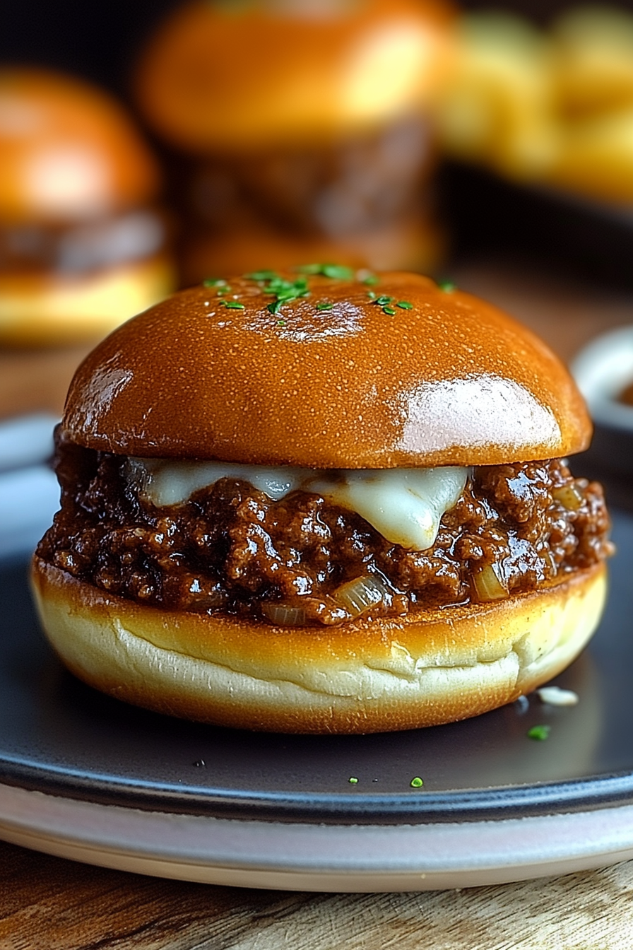 french-onion-hero-shot Skillet of French Onion Beef Sloppy Joes with fries