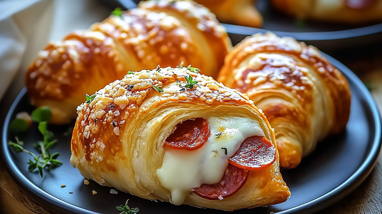 Mozzarella Pepperoni Croissant Rolls with melted cheese and crisp crust